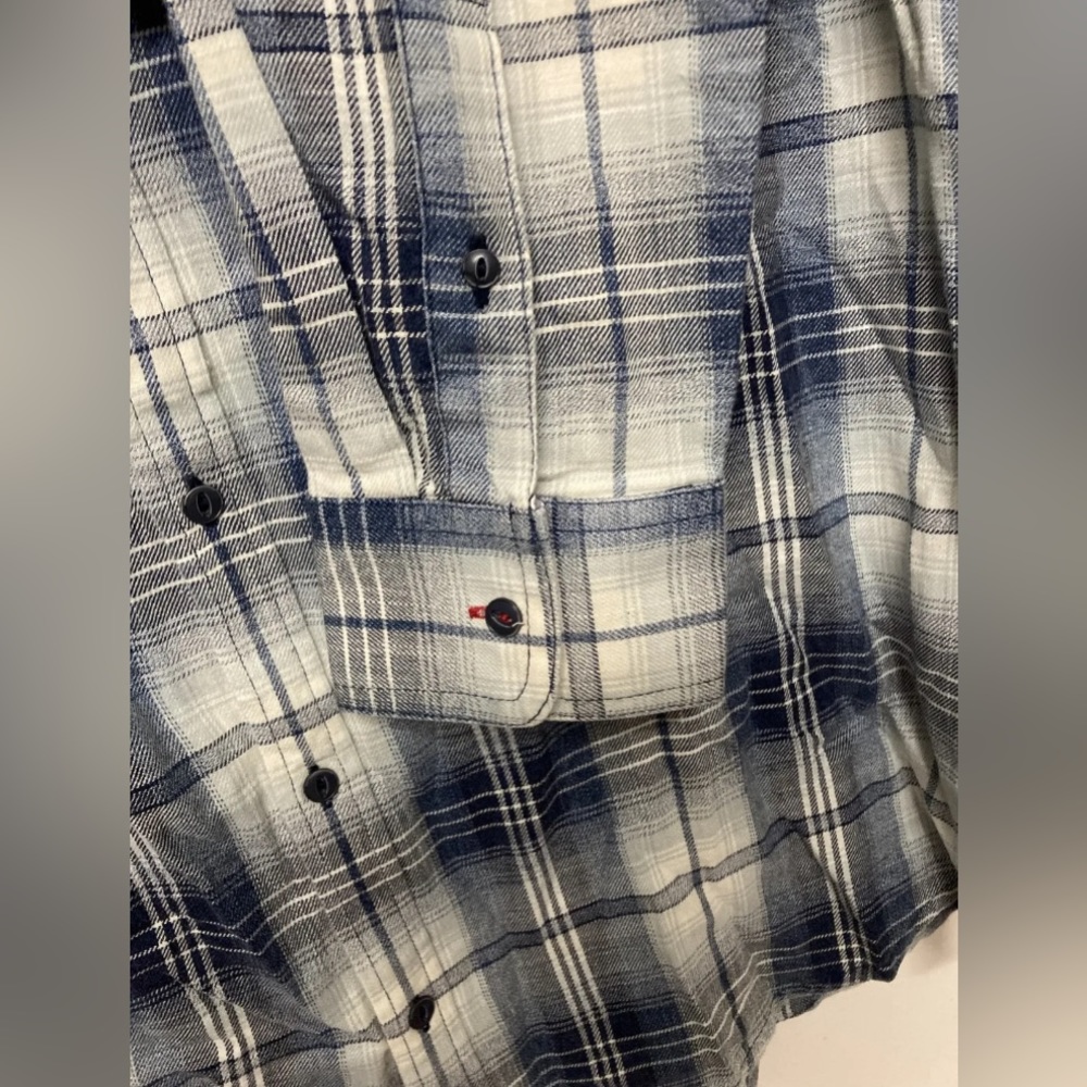 Flag & Anthem Mens Plaid Shirt Button Up Large Adult Blue Navy White NWT - Picture 9 of 13